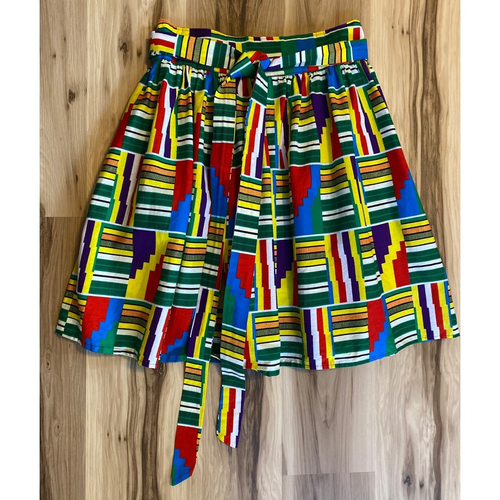 Malimoto Brands of Africa Hand Made in Kenya‎ Kente Print Skirt A-Line Size M